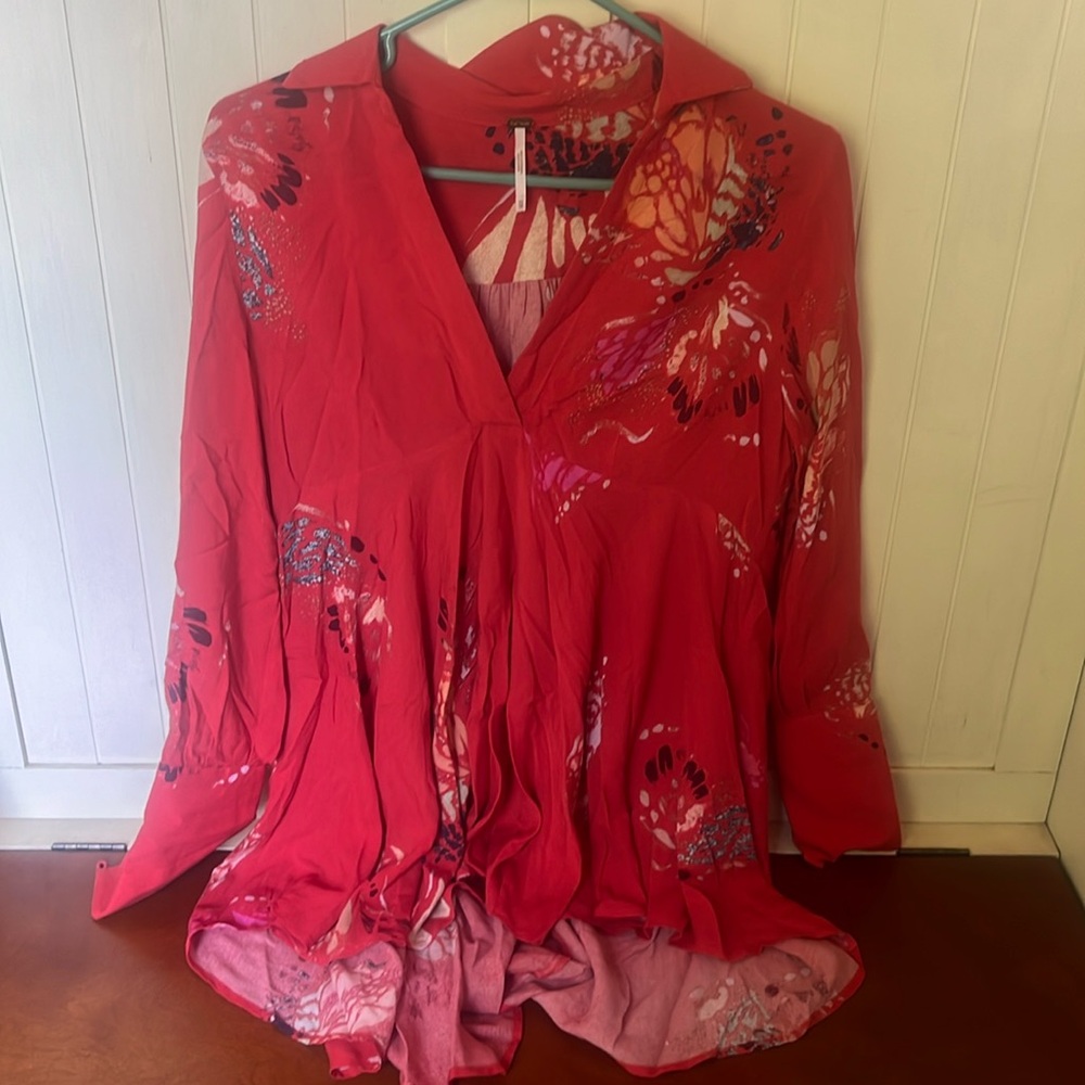 Free People floral field of butterflies tunic top